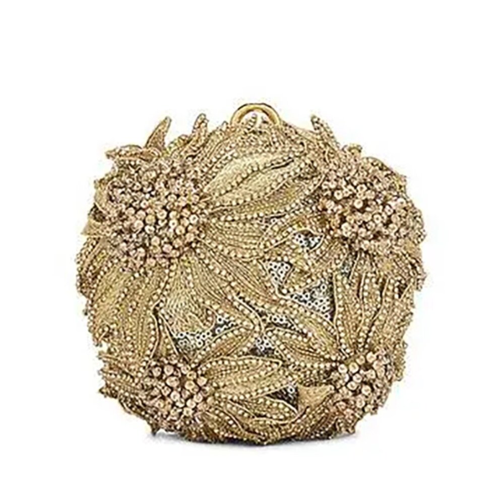 OSCAR DE LA RENTA Crystal Sunflower Embroidery Billiard Bag In Beige - Picture 2 of 11